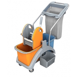 Wózek do sprzątania Splast TS2-0012 dwuwiadrowy z workiem na odpady i koszykiem