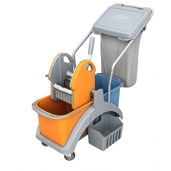 Wózek do sprzątania dwuwiadrowy z workiem na odpady i koszykiem  TS2-0014